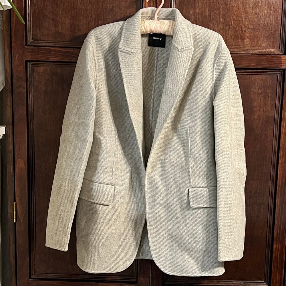 Theory Light Gray Herringbone Blazer
